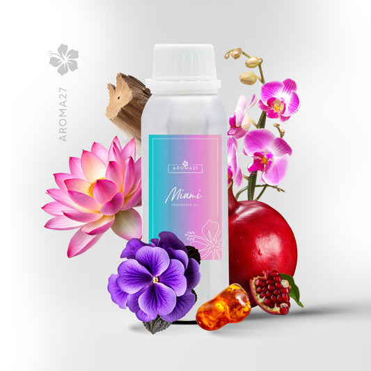 Immerse yourself in vitality and tropical splendor with our exclusive fragrance. Miami Fragrance Oil by Aroma27 captures the vibrant essence of this coastal city through an exotic and refreshing blend of fruity, floral and woody notes.Top Notes:• GranadaMiddle Note:• Lotus• OrchidBase Notes:• Violet• Amber• M…