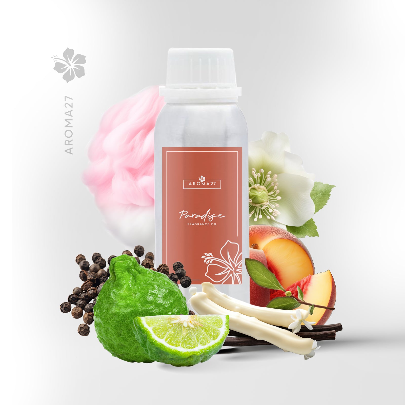 Delve into the lush Paradise garden of Aroma 27, a fragrance for the home that captures the essence of a floral paradise bathed in sweetness. Created for those looking to add a touch of magic and dream to their space, Paradise evokes a world where sweet flowers and comforting aromas intertwine to create an atmosphere o…